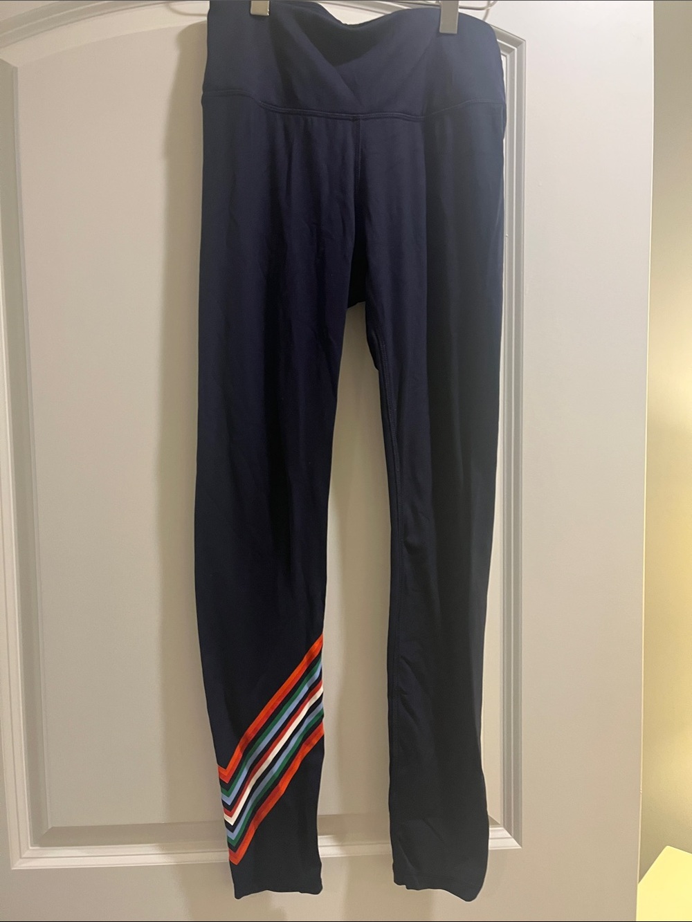 Tory Sport Navy Leggings with Multicolor Diagonal Stripes